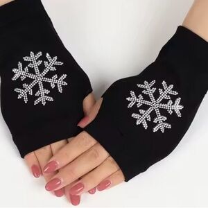Black Snowflake Embellished Fingerless Gloves